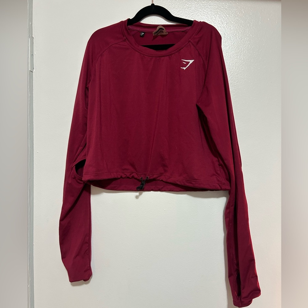 Gymshark Burgundy Long Sleeve Drawcord Crop Top